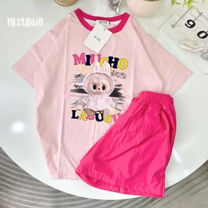 Bộ thun nữ YUSTUDIO chất thun lạnh co giãn 4 chiều mẫu LABUBU CHỮ MÀU