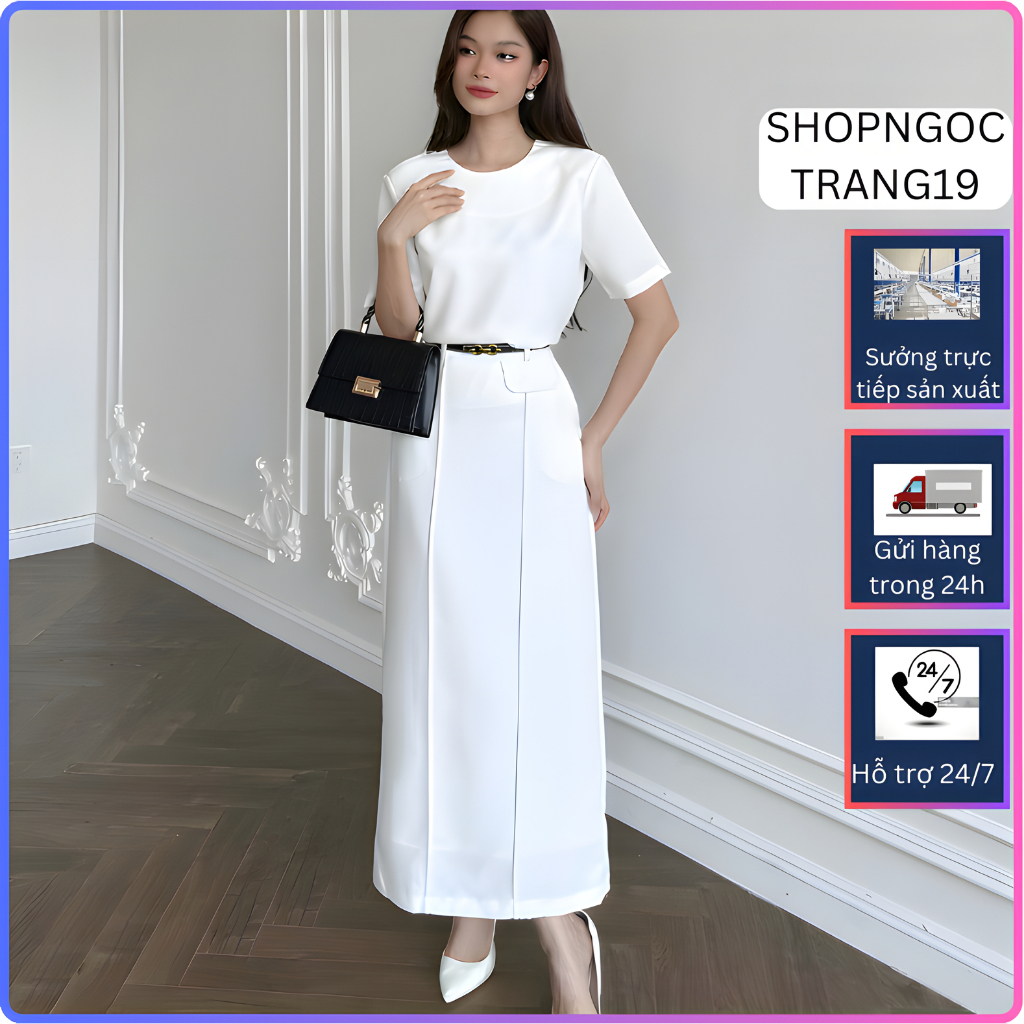 Chân Váy Suông Dài 90cm 2 Gân Nổi Phối Nắp Túi Cách Điệu-Chất Liệu VITEX-SHOPNGOCTRANG19-168
