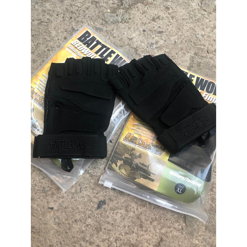 Găng Tay Chiến Thuật Black Haw k Cụt Ngón Màu Đen [ Chống Nắng ĐI Phượt, Có phần gù bảo vệ chắc chắn ]