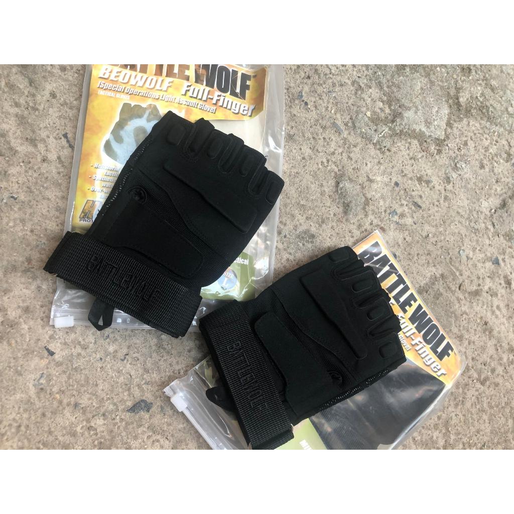 Găng Tay Chiến Thuật Black Haw k Cụt Ngón Màu Đen [ Chống Nắng ĐI Phượt, Có phần gù bảo vệ chắc chắn ]