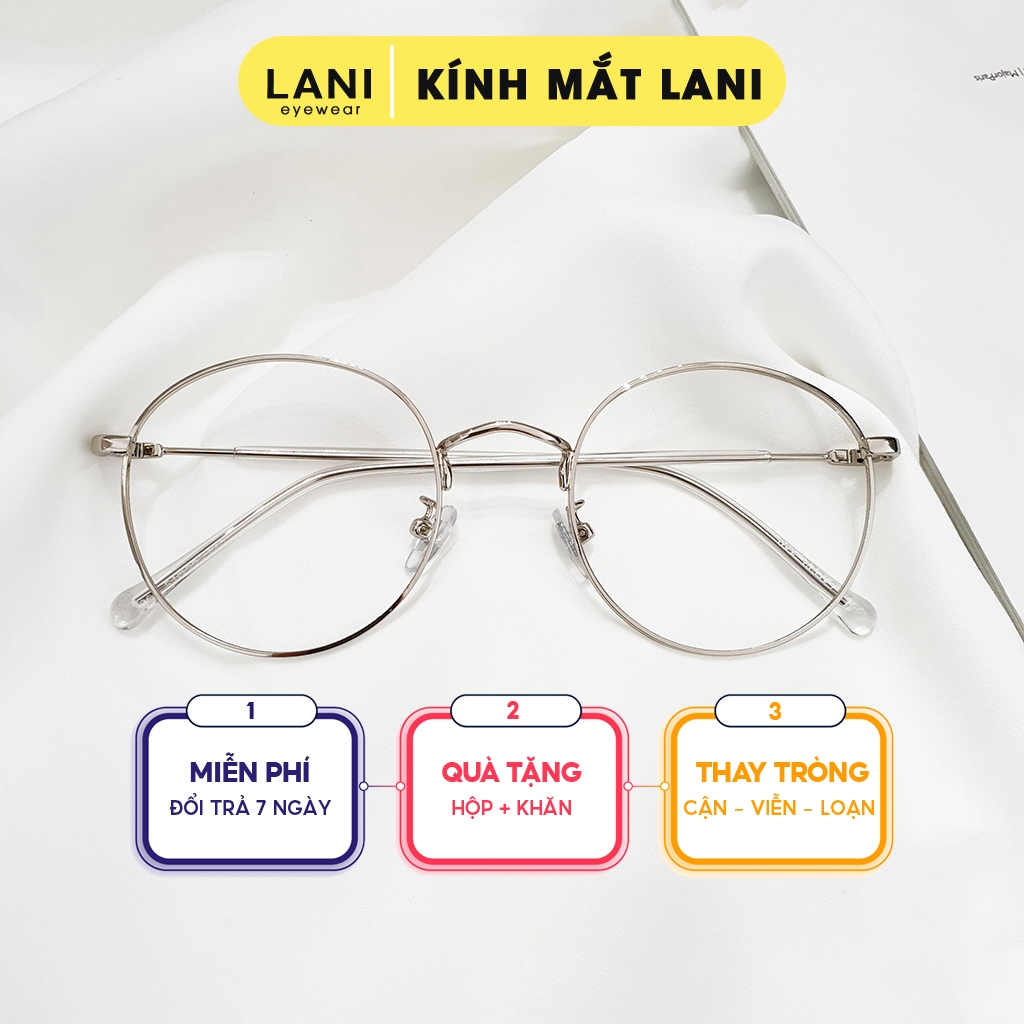 Ảnh Gọng kính cận nam nữ LANI tròn to vintage kim loại nhiều màu thời trang 2297 có mắt cận theo yêu cầu 1
