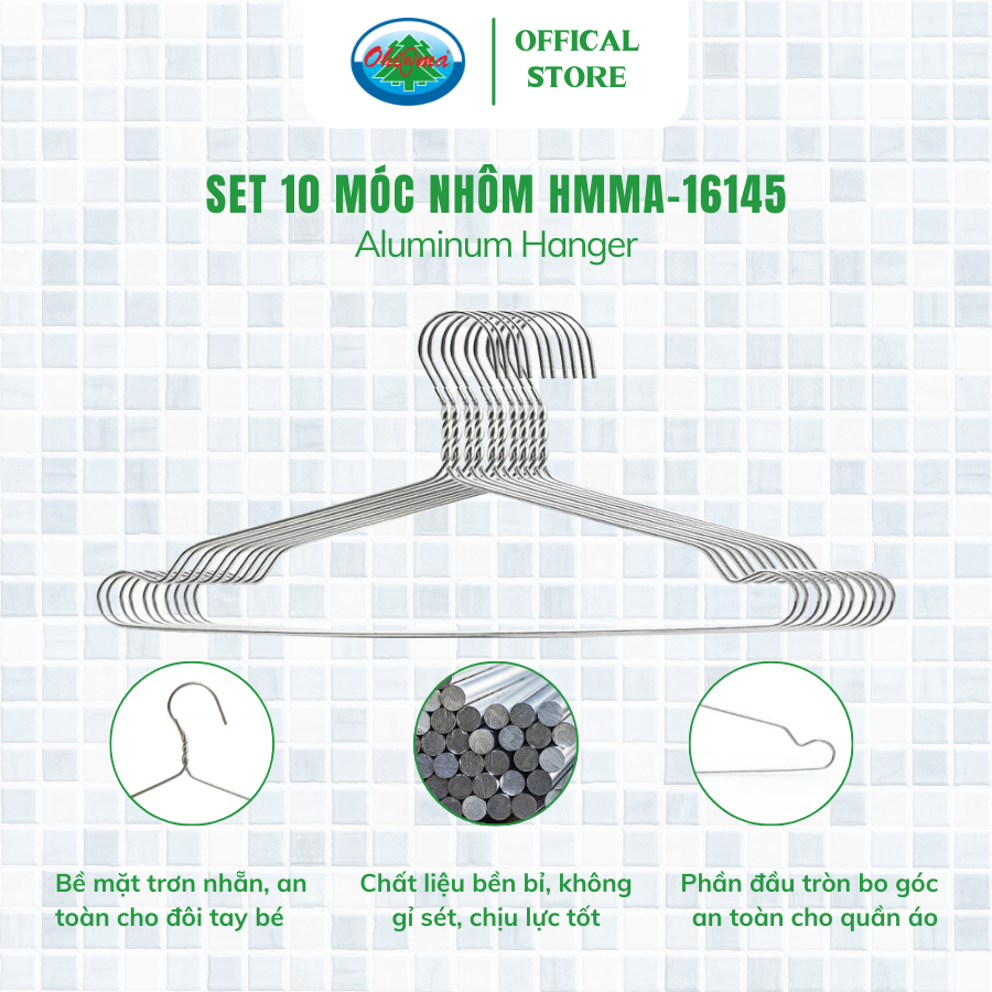 Ảnh Móc Nhôm Treo Quần Áo Ohiama Aluminum Hanger HMMA -16145 Set 10 cái - Mắc Phơi Đồ Đa Năng 2