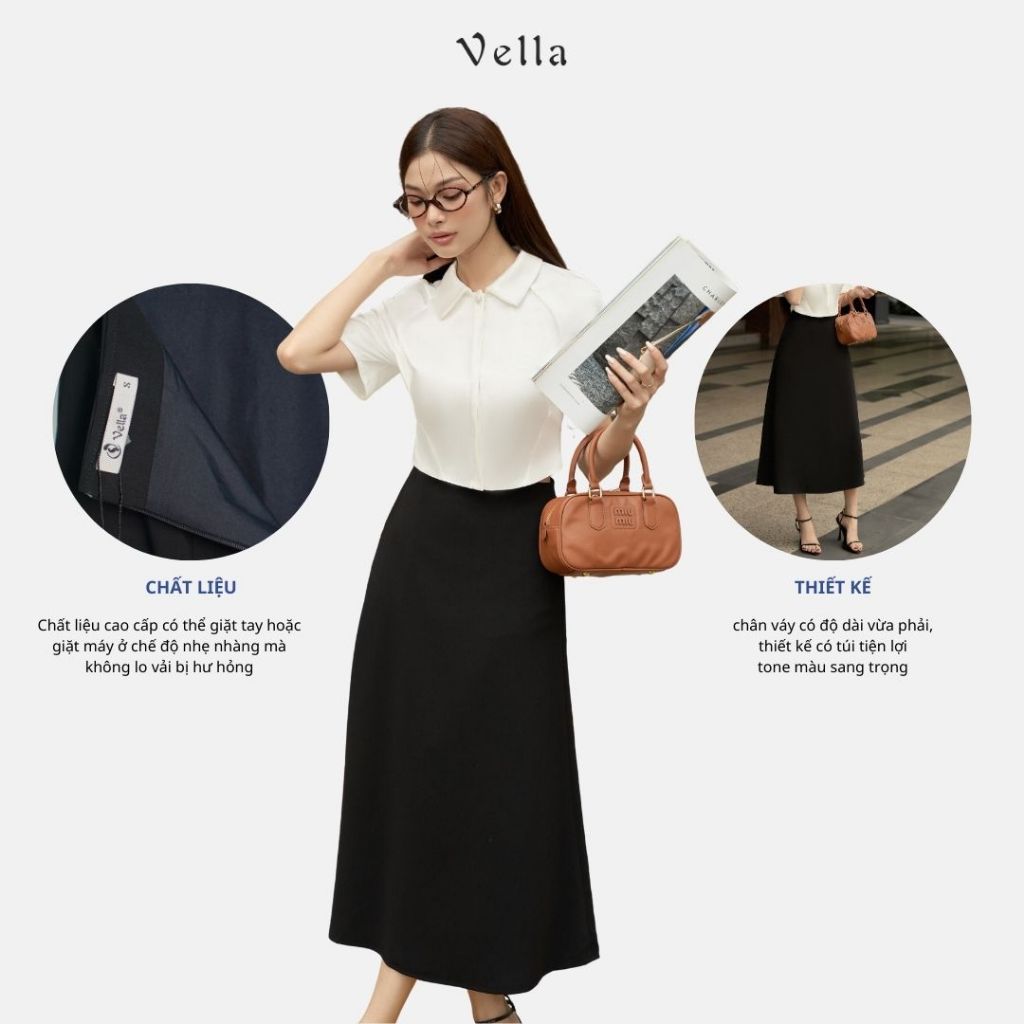Vella Fashion chân váy kiểu nữ form midi dáng A có túi VV24053