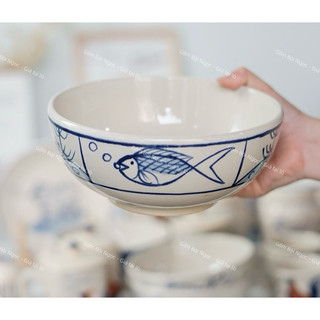 Tô Gốm Vẽ Gà/Chỉ Xanh/Phết Xanh/Cá/Sọc/Cua Hàng Cao Cấp Size Lớn 18cm - Hàng Cực Đẹp Lòng Khôg Chấm Chân - Gốm Lái Thiêu