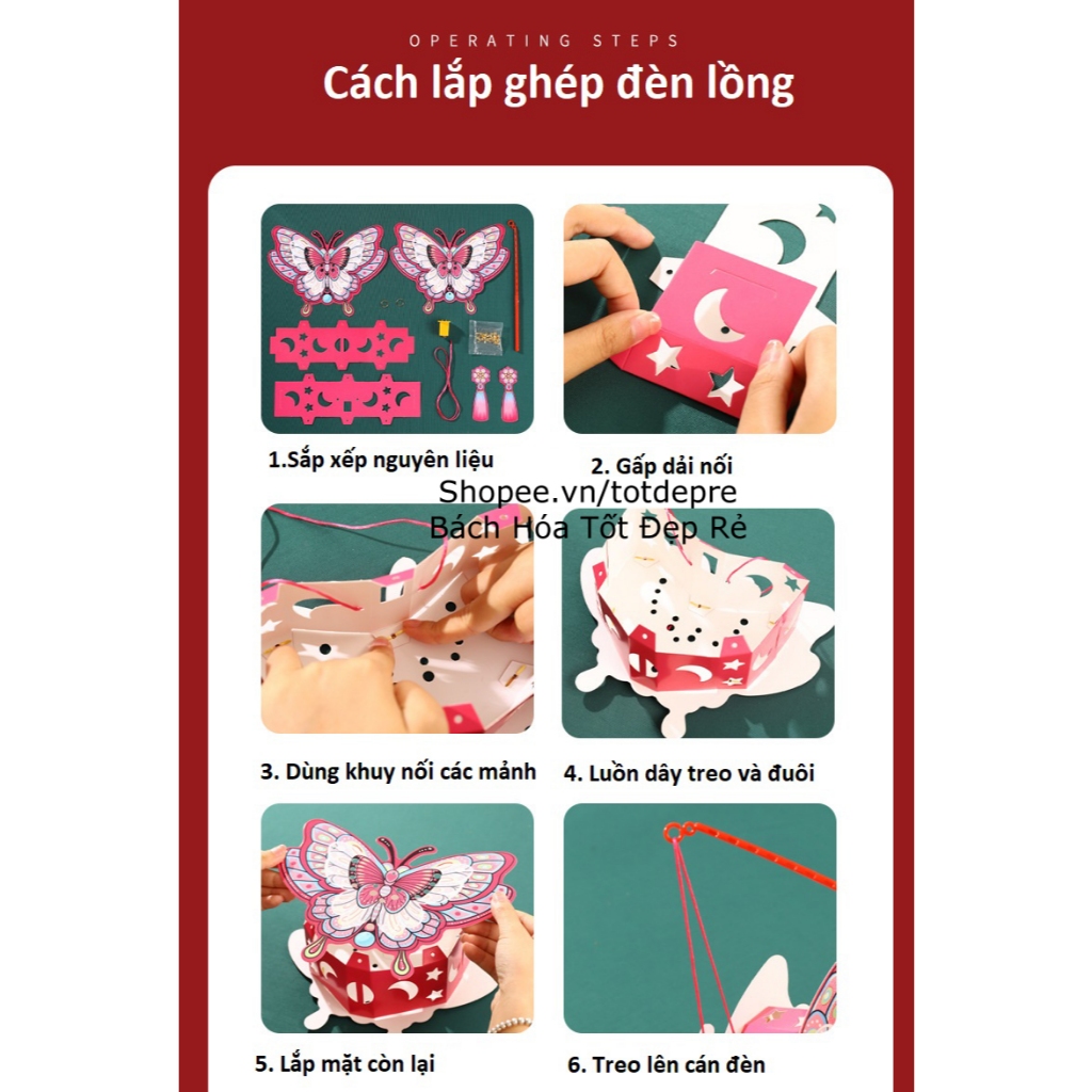 Đèn lồng trung thu lắp ghép có đèn LED hình đẹp cho cả bé trai và bé gái làm quà tặng tập thể