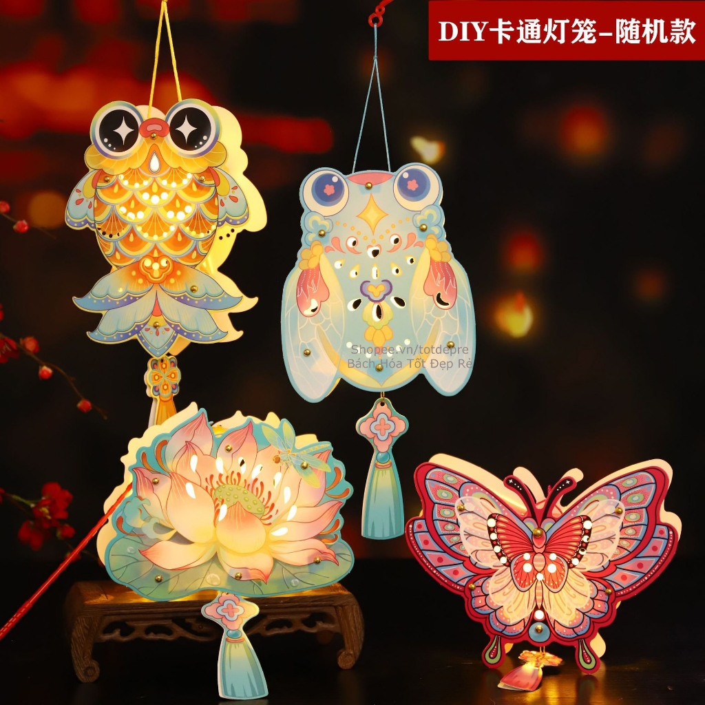 Đèn lồng trung thu lắp ghép có đèn LED hình đẹp cho cả bé trai và bé gái làm quà tặng tập thể