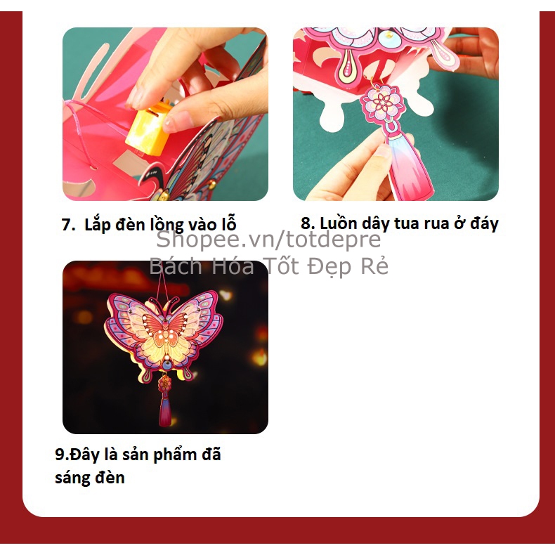 Đèn lồng trung thu lắp ghép có đèn LED hình đẹp cho cả bé trai và bé gái làm quà tặng tập thể