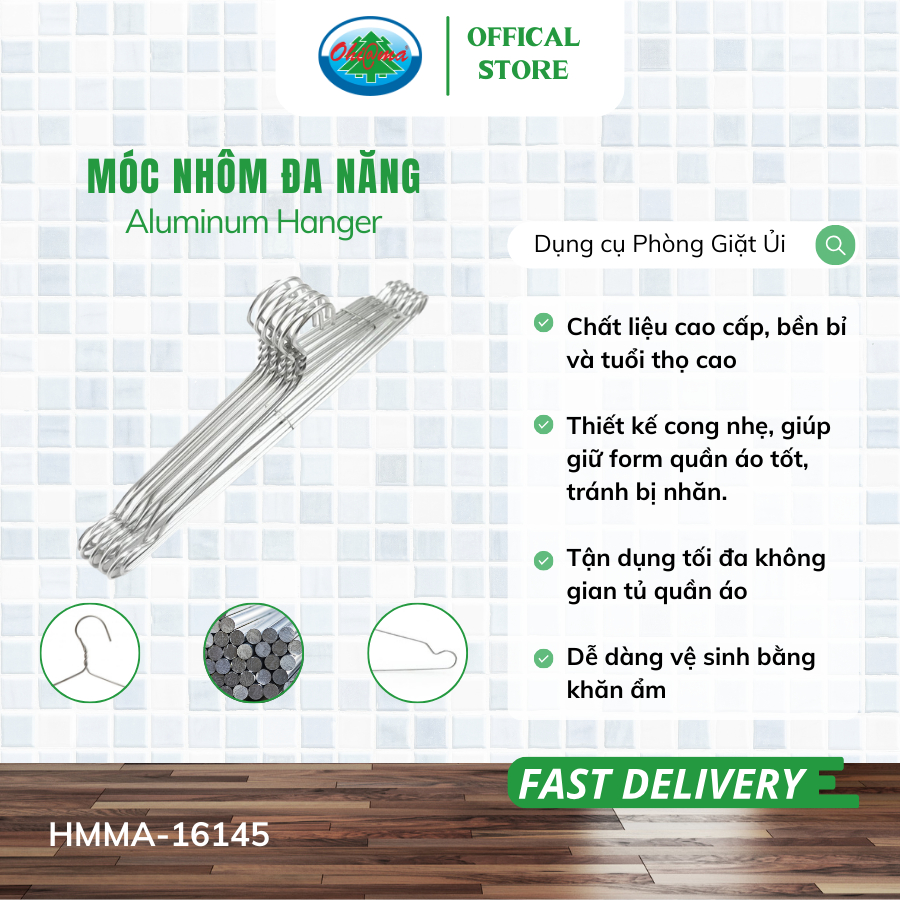 Ảnh Móc Nhôm Treo Quần Áo Ohiama Aluminum Hanger HMMA -16145 Set 10 cái - Mắc Phơi Đồ Đa Năng 1