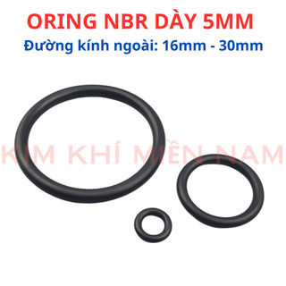 Dày 5mm, Đường kính ngoài Từ 16mm đến 30mm, Gioăng cao su -  Oring NBR (túi 5 sợi)