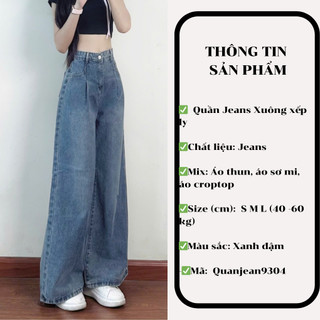 [Ảnh thật] Quần jeans xuông xếp ly màu xanh đậm dáng dài 247store phong cách Hàn Quôc
