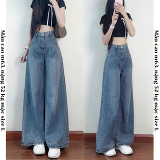[Ảnh thật] Quần jeans xuông xếp ly màu xanh đậm dáng dài 247store phong cách Hàn Quôc
