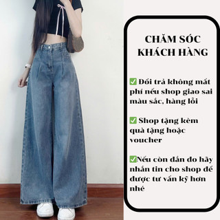 [Ảnh thật] Quần jeans xuông xếp ly màu xanh đậm dáng dài 247store phong cách Hàn Quôc