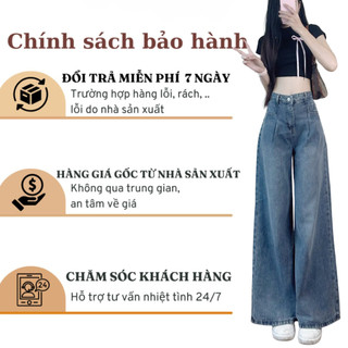 [Ảnh thật] Quần jeans xuông xếp ly màu xanh đậm dáng dài 247store phong cách Hàn Quôc