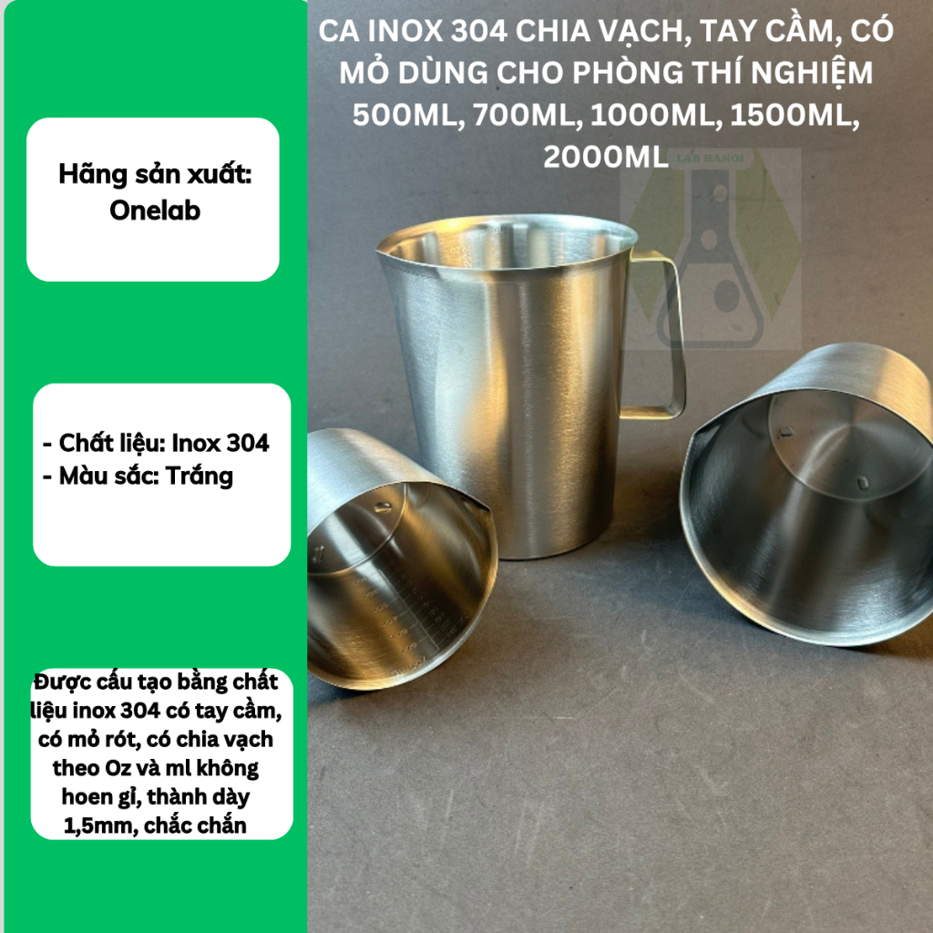 Ca Inox 304 Chia Vạch, Tay Cầm,, cốc inox trong pha chê,ca phòng thí ...