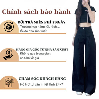 [Ảnh thật] Quần jeans xuông xếp ly màu đen dáng dài 247store phong cách Hàn Quốc giá rẻ