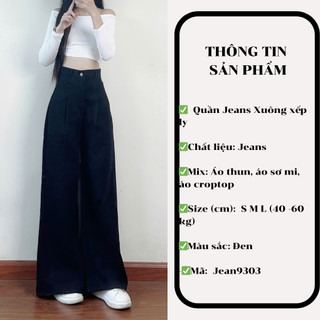[Ảnh thật] Quần jeans xuông xếp ly màu đen dáng dài 247store phong cách Hàn Quốc giá rẻ