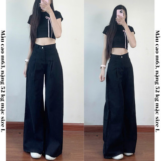 [Ảnh thật] Quần jeans xuông xếp ly màu đen dáng dài 247store phong cách Hàn Quốc giá rẻ
