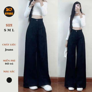 [Ảnh thật] Quần jeans xuông xếp ly màu đen dáng dài 247store phong cách Hàn Quốc giá rẻ