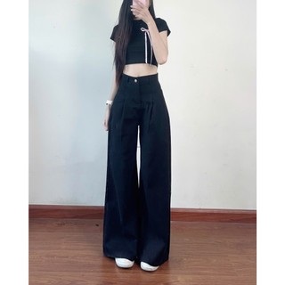 [Ảnh thật] Quần jeans xuông xếp ly màu đen dáng dài 247store phong cách Hàn Quốc giá rẻ