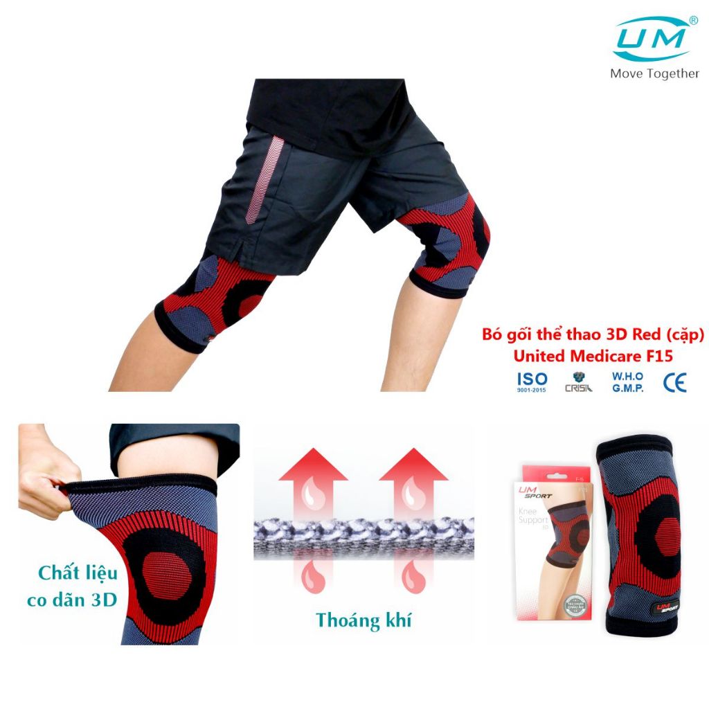 Ảnh Bó Gối Thể Thao 3D UM F15 [United Medicare] [Màu Đỏ] [1 Cặp]. Tiêu Chuẩn Châu Âu 3