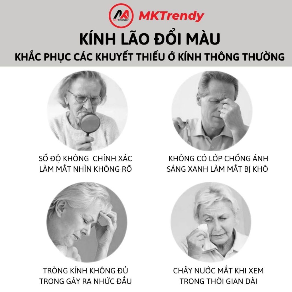 Kính lão viễn thị MKTRENDY cho người già lớn tuổi đọc sách báo gọng đổi màu chống ánh sáng xanh chống tia UV X10