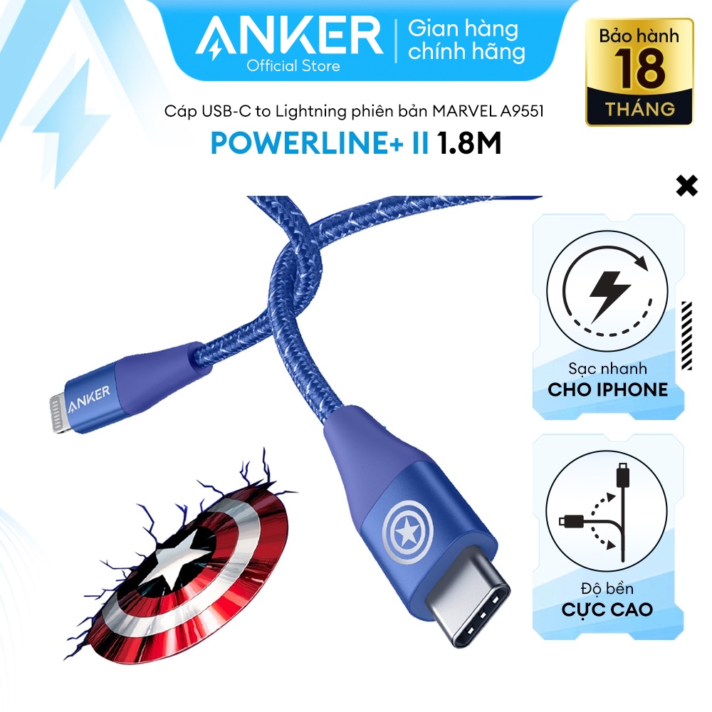 Ảnh Cáp Sạc ANKER Powerline+ II USB-C To LIGHTNING MARVEL - Dài 1.8M - A9551 1