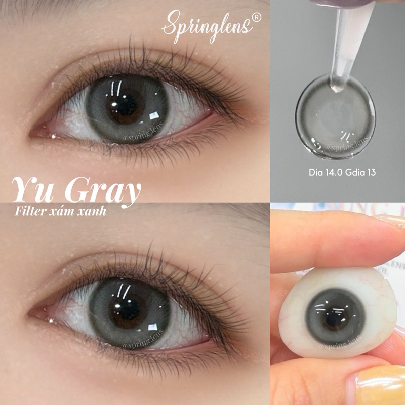 Kính áp tròng YU GRAY (Yurial) hiệu ứng filter phớt xám xanh giãn nhẹ 1 tháng | Spring Lens