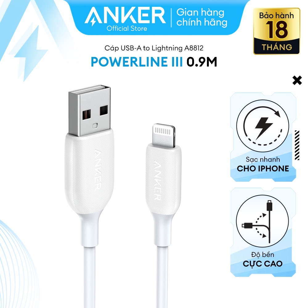 Ảnh Cáp sạc thế hệ 3 ANKER PowerLine III Lightning dài 0.9m cho iPhone iPad - A8812 1