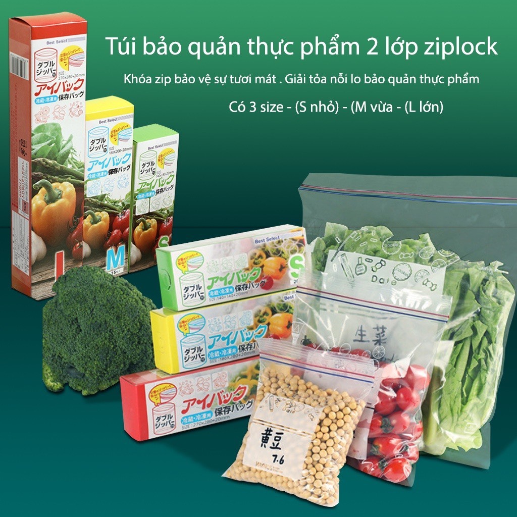 Túi Zip đựng thức ăn, túi bảo vệ rau củ quả tủ lạnh