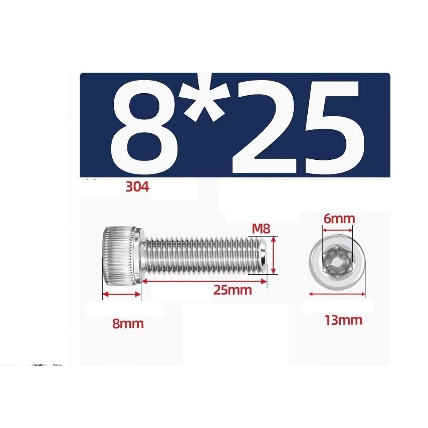 Ốc lục giác Inox 304 M8 (ốc đầu Ly M8) | Shopee Việt Nam