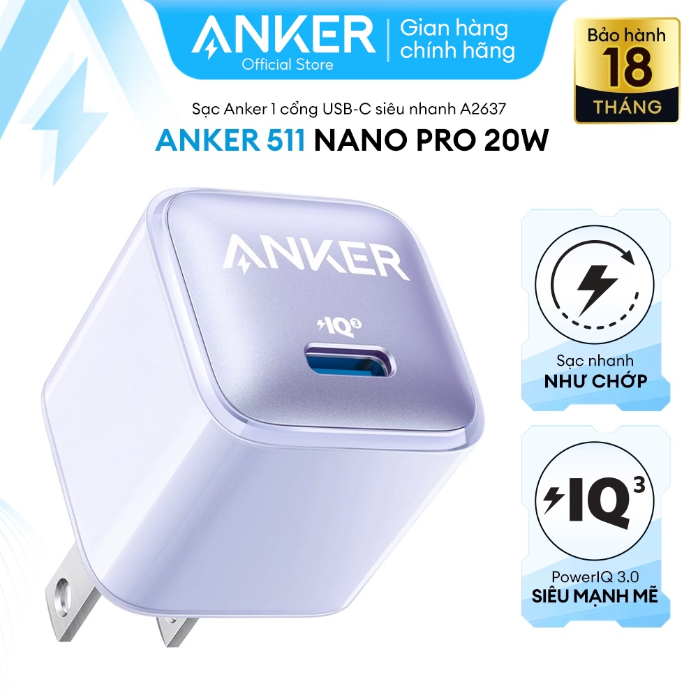 Ảnh Sạc ANKER 511 Nano Pro 20W A2637 1 cổng USB-C PiQ 3.0 tương thích PD - A2637 2