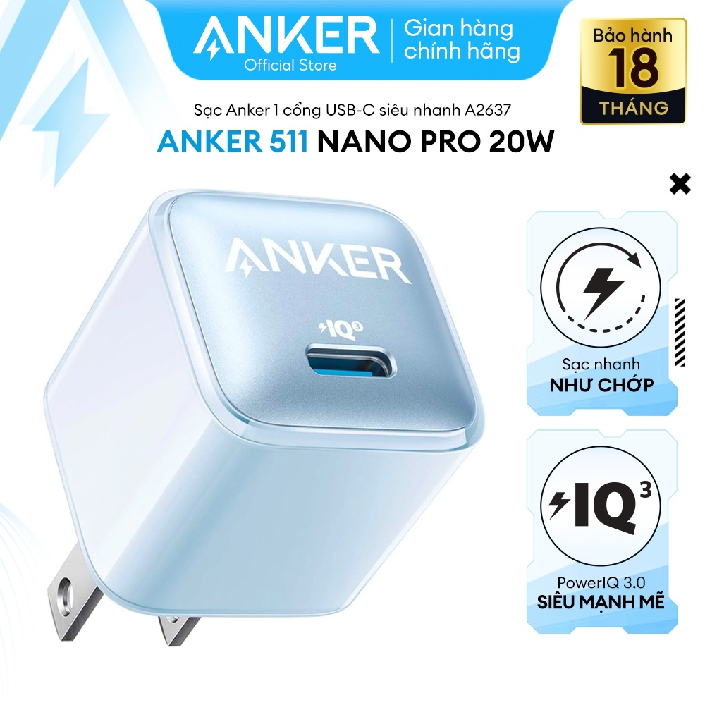 Ảnh Sạc ANKER 511 Nano Pro 20W A2637 1 cổng USB-C PiQ 3.0 tương thích PD - A2637 4