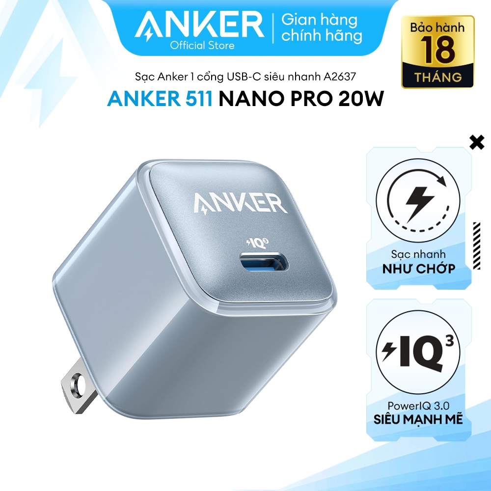 Ảnh Sạc ANKER 511 Nano Pro 20W A2637 1 cổng USB-C PiQ 3.0 tương thích PD - A2637 1