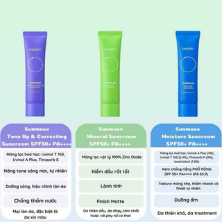 [Beplain] Kem Chống Nắng BEPLAIN SUNMUSE Nâng Tone Vật Lý Lai Hoá Học, Hiệu chỉnh da SPF 50+ PA++++ 50ml