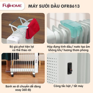 Máy sưởi dầu 13 thanh sưởi FUJIHOME OH8613 công suất 2500W, điều khiển từ xa, không gây tiếng ồn