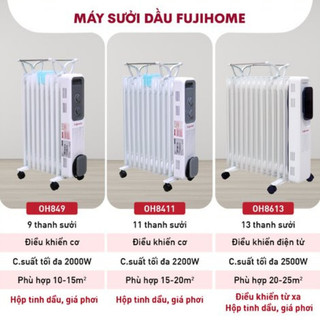 Máy sưởi dầu 13 thanh sưởi FUJIHOME OH8613 công suất 2500W, điều khiển từ xa, không gây tiếng ồn