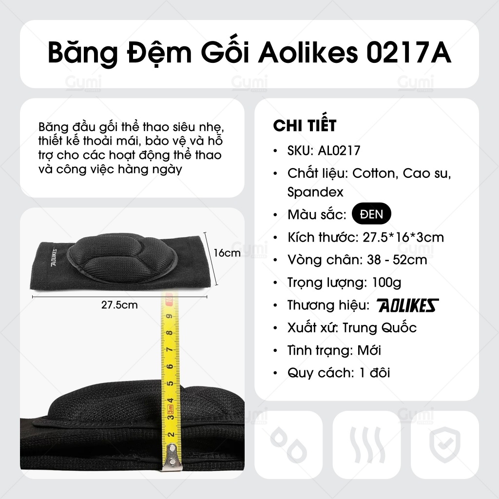 [1 Đôi] Băng Đệm Bảo Vệ Gối Aolikes 0217A - Băng Đầu Gối Thể Thao, Đá Bóng, Bóng Chuyền, Tập Gym - AL0217