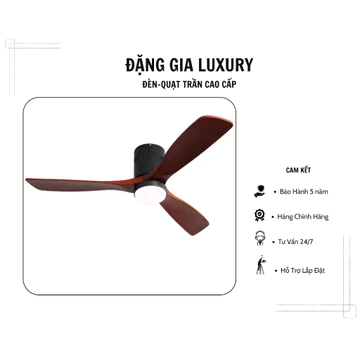 Quạt trần 3 cánh gỗ,quạt trần đèn trang trí trần thấp chung cư phòng khách - ngủ động cơ DC lõi đồng 6 cấp gió cực mát