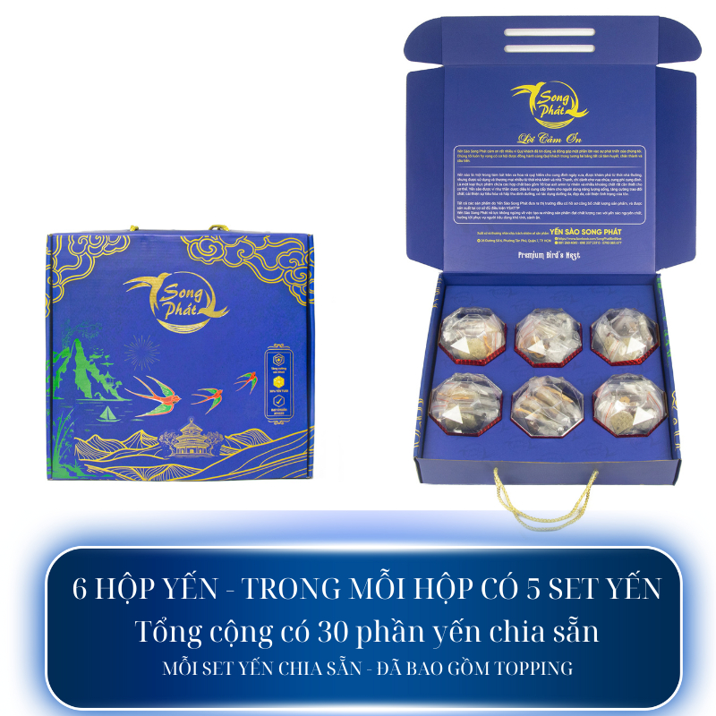 30 phần yến tổ baby Hộp quà Lục Bảo 06.30 SONG PHÁT tinh chế kèm topping táo đỏ đông trùng hạt chia đường phèn