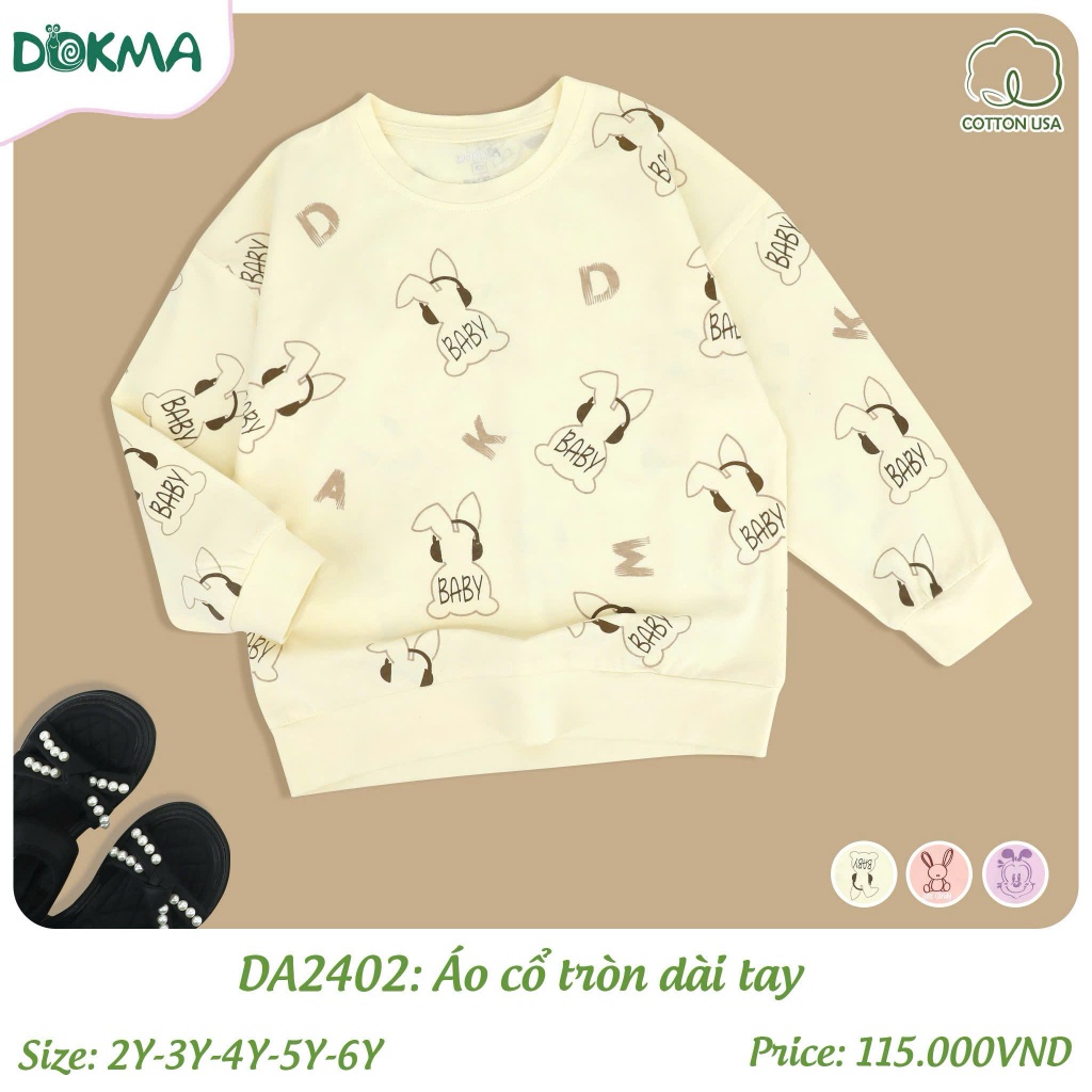 (11-22kg) Áo Cổ Tròn Dài Tay Cotton Dokma Bé Gái DA2402 DA3085
