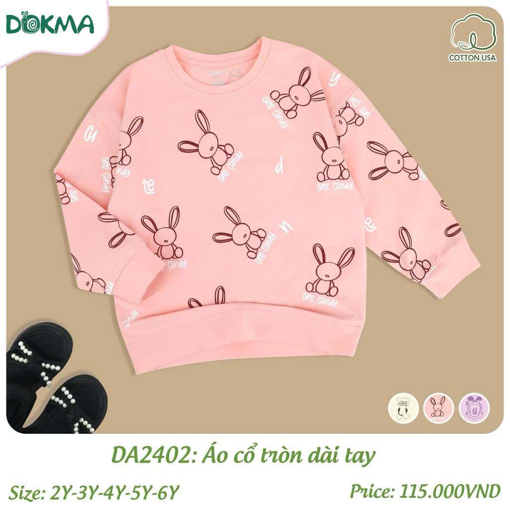 (11-22kg) Áo Cổ Tròn Dài Tay Cotton Dokma Bé Gái DA2402 DA3085