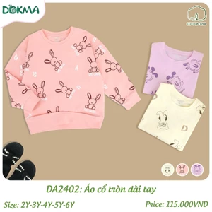 Áo Cổ Tròn Dài Tay Cotton Dokma Bé Gái DA2402 DA3085