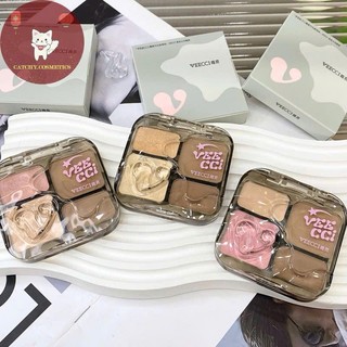 [VEECCI] Bảng Phấn Tạo khối VEECCI Kèm Bắt Sáng 4 Ô Đa năng tích hợp Má hồng