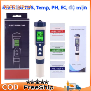 Bút kiểm tra chất lượng nước, đo độ mặn nước 5 là 1 pH/TDS/EC/độ mặn/nhiệt độ, kèm theo 3 gói pH tiêu chuẩn