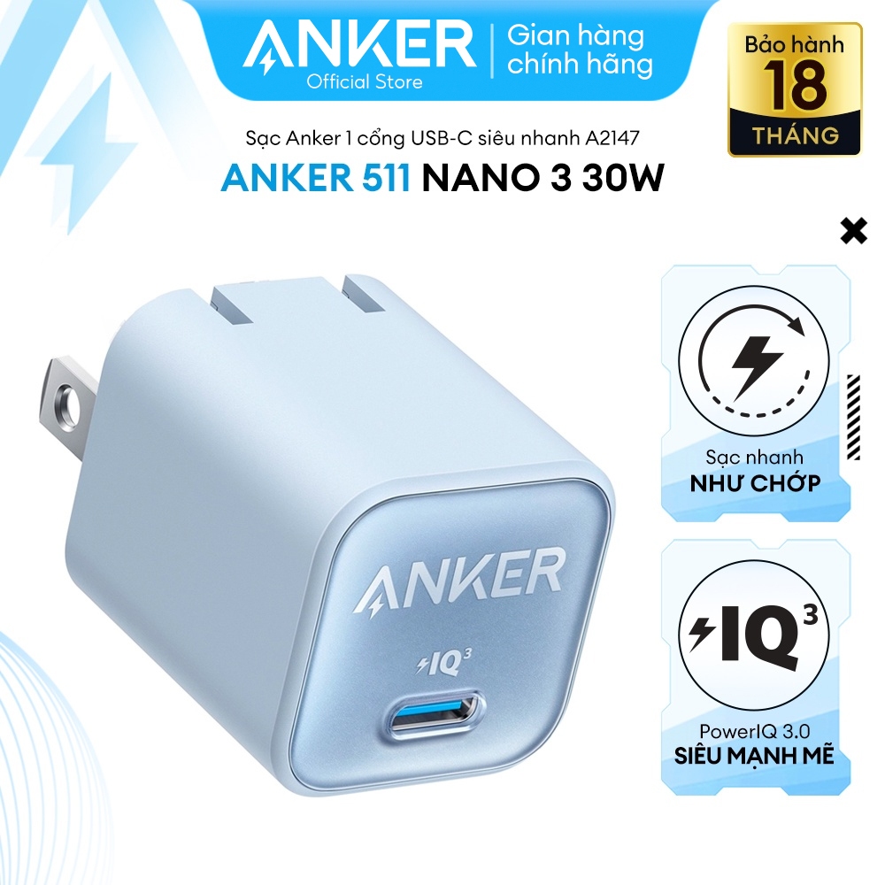 Ảnh Sạc ANKER 511 Nano 3 30W 1 cổng USB-C PiQ 3.0 tương thích PD - A2147 - Hỗ trợ sạc nhanh từ iPhone 8 series trở lên. 3
