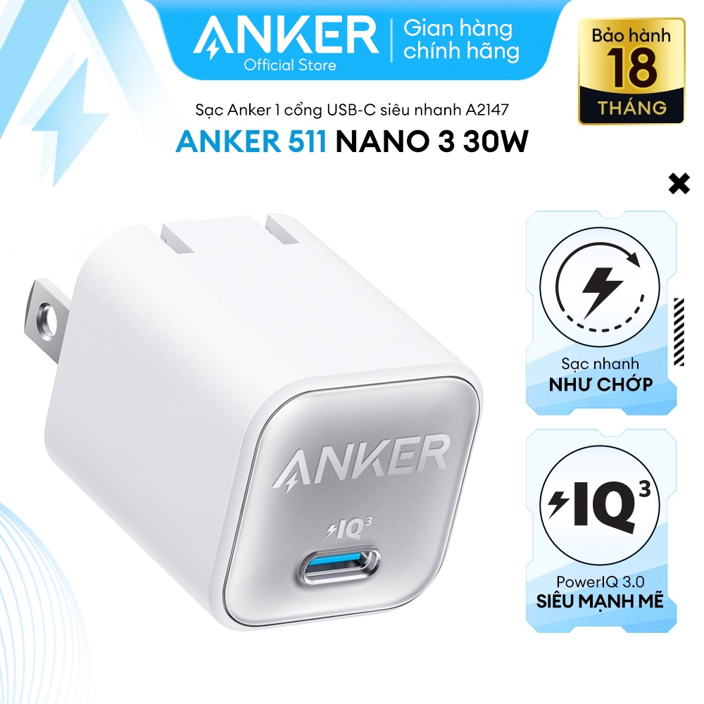Ảnh Sạc ANKER 511 Nano 3 30W 1 cổng USB-C PiQ 3.0 tương thích PD - A2147 - Hỗ trợ sạc nhanh từ iPhone 8 series trở lên. 2