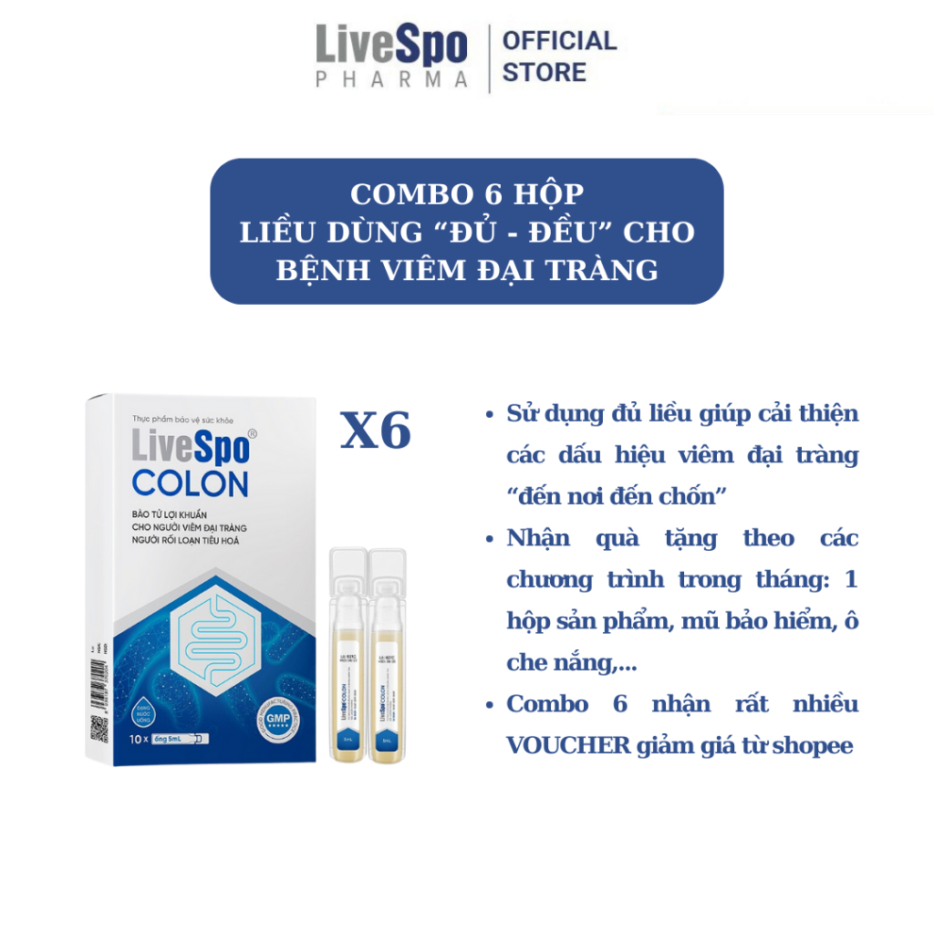 Ảnh Combo 6 Hộp Bào tử lợi khuẩn LiveSpo Colon dùng cho Viêm Đại Tràng, Tiêu chảy, Táo bón(10 ống) 3