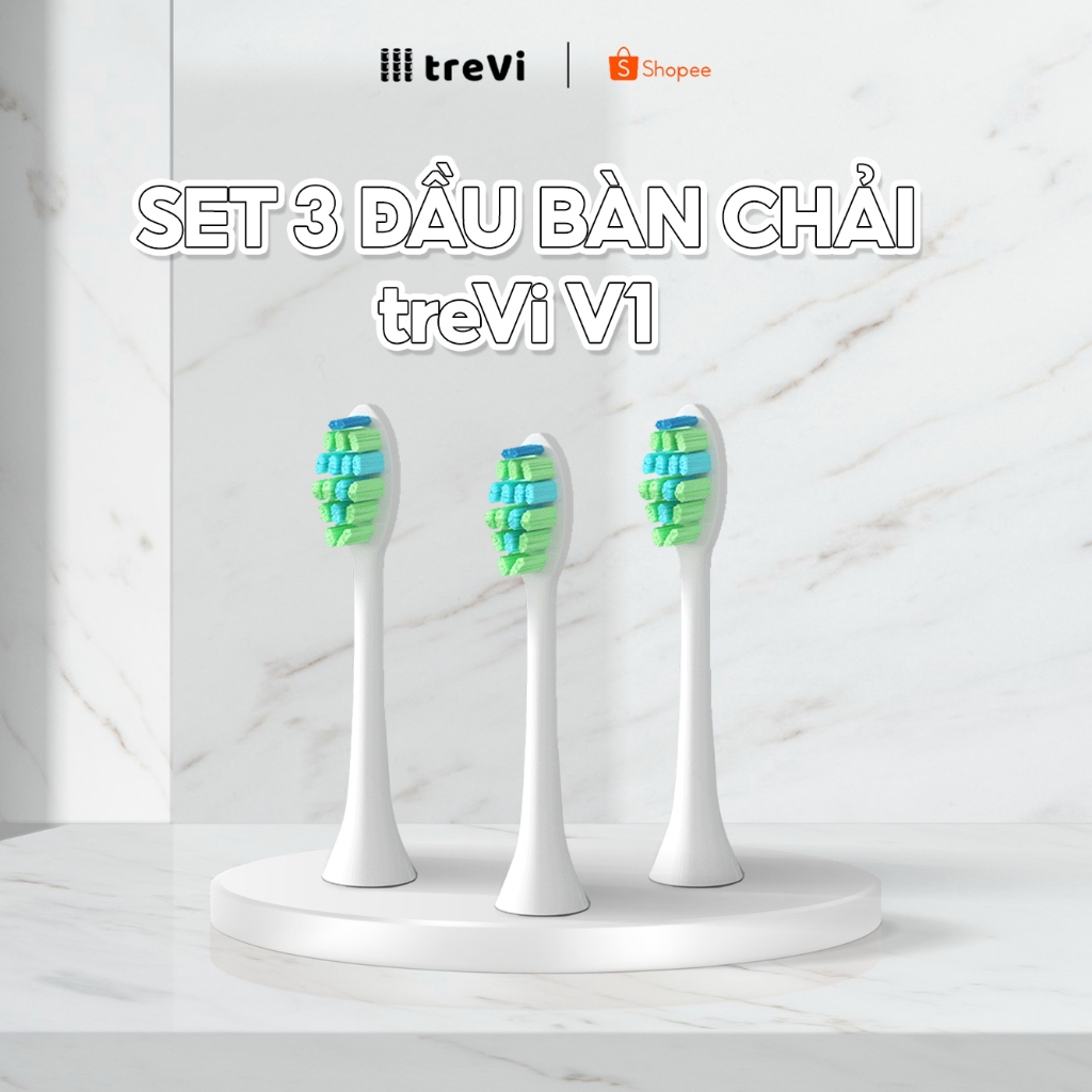 Set 3 Đầu Bàn Chải Điện Thay Thế Cho Bàn Chải treVi V1 Tiện Lợi, Nhỏ Gọn, Siêu Tiết Kiệm, Lông Bàn Chải Mềm Mịn
