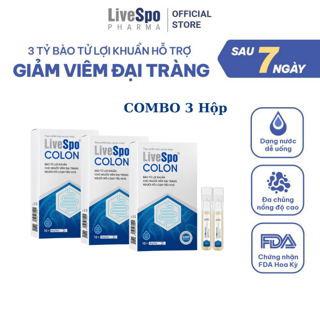 Ảnh Combo 3 Hộp Bào tử lợi khuẩn LiveSpo Colon dùng cho Viêm Đại Tràng, Tiêu chảy, Táo bón(10 ống) 1