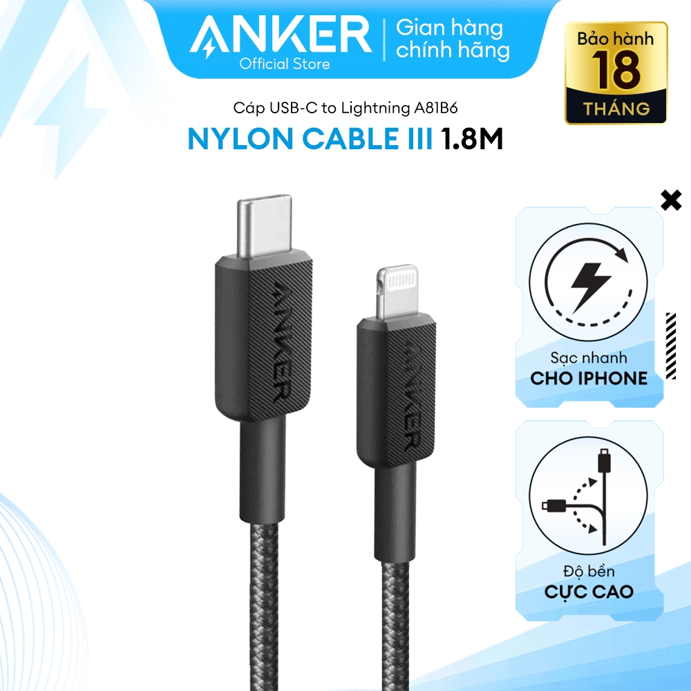 Ảnh Cáp Sạc ANKER 322 Nylon Cable III USB-C to Lightning Dài 1.8m - A81B6 2